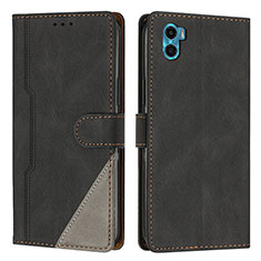 Leather Case Stands Flip Cover Holder H10X for Motorola Moto E22S Black