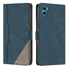 Leather Case Stands Flip Cover Holder H10X for Motorola Moto E22S Blue