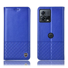 Leather Case Stands Flip Cover Holder H11P for Motorola Moto Edge 30 Fusion 5G Blue