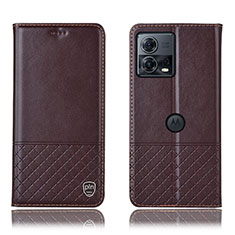 Leather Case Stands Flip Cover Holder H11P for Motorola Moto Edge 30 Fusion 5G Brown