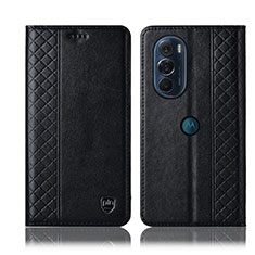 Leather Case Stands Flip Cover Holder H11P for Motorola Moto Edge 30 Pro 5G Black