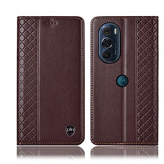 Leather Case Stands Flip Cover Holder H11P for Motorola Moto Edge 30 Pro 5G Brown