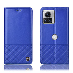 Leather Case Stands Flip Cover Holder H11P for Motorola Moto Edge 30 Ultra 5G Blue