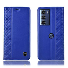 Leather Case Stands Flip Cover Holder H11P for Motorola Moto G200 5G Blue