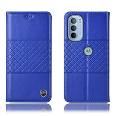 Leather Case Stands Flip Cover Holder H11P for Motorola Moto G31 Blue