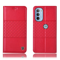 Leather Case Stands Flip Cover Holder H11P for Motorola Moto G31 Red
