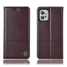 Leather Case Stands Flip Cover Holder H11P for Motorola Moto G32 Brown