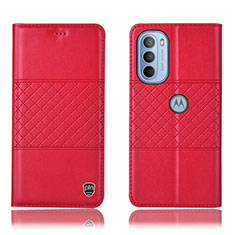 Leather Case Stands Flip Cover Holder H11P for Motorola Moto G41 Red