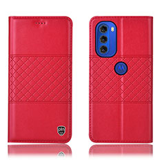 Leather Case Stands Flip Cover Holder H11P for Motorola Moto G51 5G Red