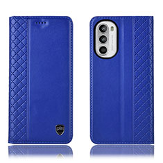 Leather Case Stands Flip Cover Holder H11P for Motorola MOTO G52 Blue
