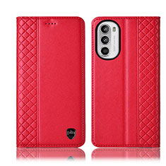 Leather Case Stands Flip Cover Holder H11P for Motorola MOTO G52 Red