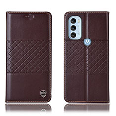 Leather Case Stands Flip Cover Holder H11P for Motorola Moto G71 5G Brown