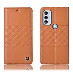 Leather Case Stands Flip Cover Holder H11P for Motorola Moto G71 5G Orange