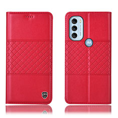 Leather Case Stands Flip Cover Holder H11P for Motorola Moto G71 5G Red