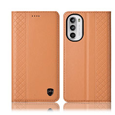 Leather Case Stands Flip Cover Holder H11P for Motorola Moto G71s 5G Orange