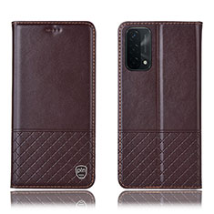 Leather Case Stands Flip Cover Holder H11P for OnePlus Nord N200 5G Brown