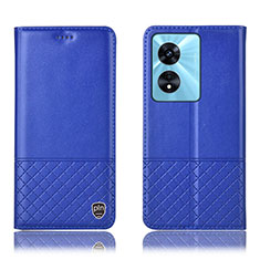 Leather Case Stands Flip Cover Holder H11P for Oppo A58 4G Blue