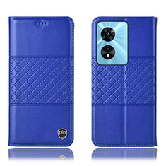 Leather Case Stands Flip Cover Holder H11P for Oppo A58 5G Blue