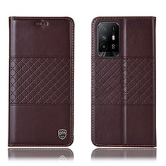 Leather Case Stands Flip Cover Holder H11P for Oppo A95 5G Brown