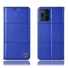 Leather Case Stands Flip Cover Holder H11P for Oppo Find X3 5G Blue
