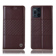 Leather Case Stands Flip Cover Holder H11P for Oppo Find X3 5G Brown