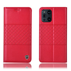 Leather Case Stands Flip Cover Holder H11P for Oppo Find X3 5G Red