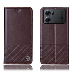 Leather Case Stands Flip Cover Holder H11P for Oppo K10 5G Brown
