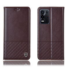 Leather Case Stands Flip Cover Holder H11P for Oppo K9X 5G Brown