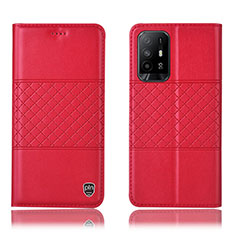 Leather Case Stands Flip Cover Holder H11P for Oppo Reno5 Z 5G Red