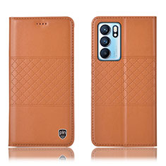 Leather Case Stands Flip Cover Holder H11P for Oppo Reno6 5G Orange