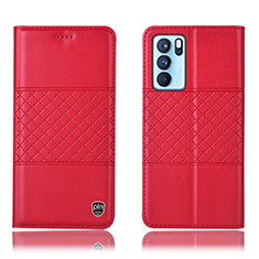 Leather Case Stands Flip Cover Holder H11P for Oppo Reno6 Pro 5G India Red
