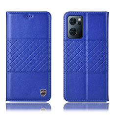 Leather Case Stands Flip Cover Holder H11P for Oppo Reno7 5G Blue
