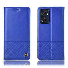 Leather Case Stands Flip Cover Holder H11P for Oppo Reno7 SE 5G Blue