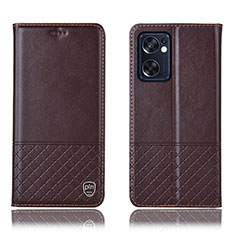 Leather Case Stands Flip Cover Holder H11P for Oppo Reno7 SE 5G Brown