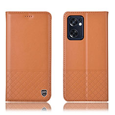Leather Case Stands Flip Cover Holder H11P for Oppo Reno7 SE 5G Orange