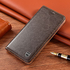 Leather Case Stands Flip Cover Holder H11P for Samsung Galaxy S23 Ultra 5G Light Brown