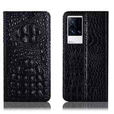 Leather Case Stands Flip Cover Holder H11P for Vivo iQOO 8 5G Black