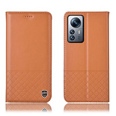 Leather Case Stands Flip Cover Holder H11P for Xiaomi Mi 12 5G Orange