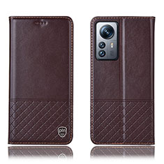 Leather Case Stands Flip Cover Holder H11P for Xiaomi Mi 12 Pro 5G Brown