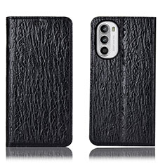 Leather Case Stands Flip Cover Holder H15P for Motorola Moto Edge (2022) 5G Black