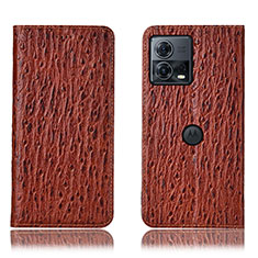 Leather Case Stands Flip Cover Holder H15P for Motorola Moto Edge 30 Fusion 5G Brown
