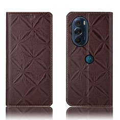 Leather Case Stands Flip Cover Holder H15P for Motorola Moto Edge 30 Pro 5G Brown