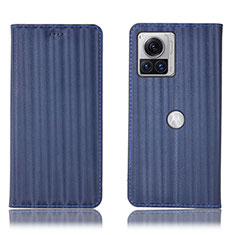 Leather Case Stands Flip Cover Holder H15P for Motorola Moto Edge 30 Ultra 5G Blue