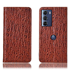 Leather Case Stands Flip Cover Holder H15P for Motorola Moto Edge S30 5G Brown