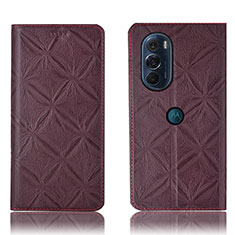 Leather Case Stands Flip Cover Holder H15P for Motorola Moto Edge X30 5G Red Wine