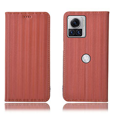 Leather Case Stands Flip Cover Holder H15P for Motorola Moto Edge X30 Pro 5G Brown