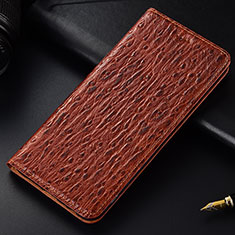 Leather Case Stands Flip Cover Holder H15P for Motorola Moto G100 5G Brown