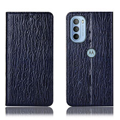 Leather Case Stands Flip Cover Holder H15P for Motorola Moto G31 Blue