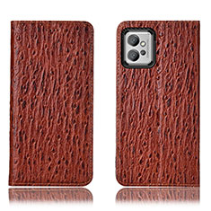 Leather Case Stands Flip Cover Holder H15P for Motorola Moto G32 Brown
