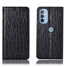 Leather Case Stands Flip Cover Holder H15P for Motorola Moto G41 Black